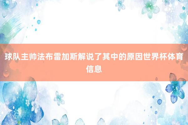 球队主帅法布雷加斯解说了其中的原因世界杯体育信息