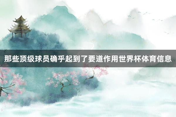 那些顶级球员确乎起到了要道作用世界杯体育信息